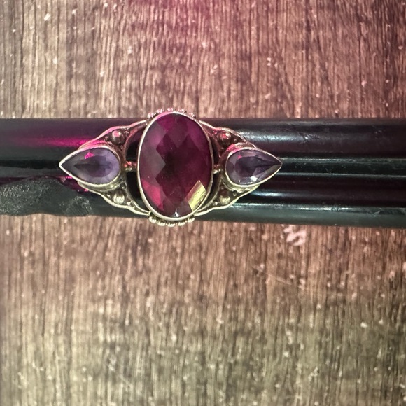 Vintage Sterling silver pink & purple gem stone ring size 7 from India - Picture 13 of 13